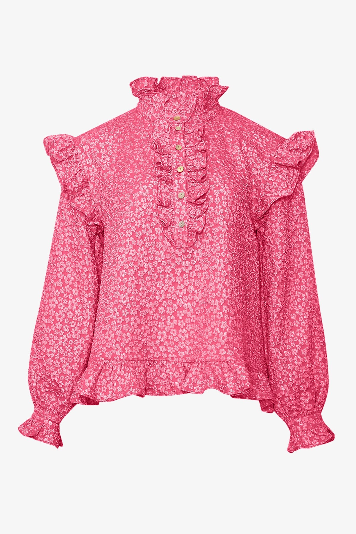 Noellas Reno Ruby Ruffle Blouse Bright Pink. Køb Skjorter hos www.noellafashion.dk