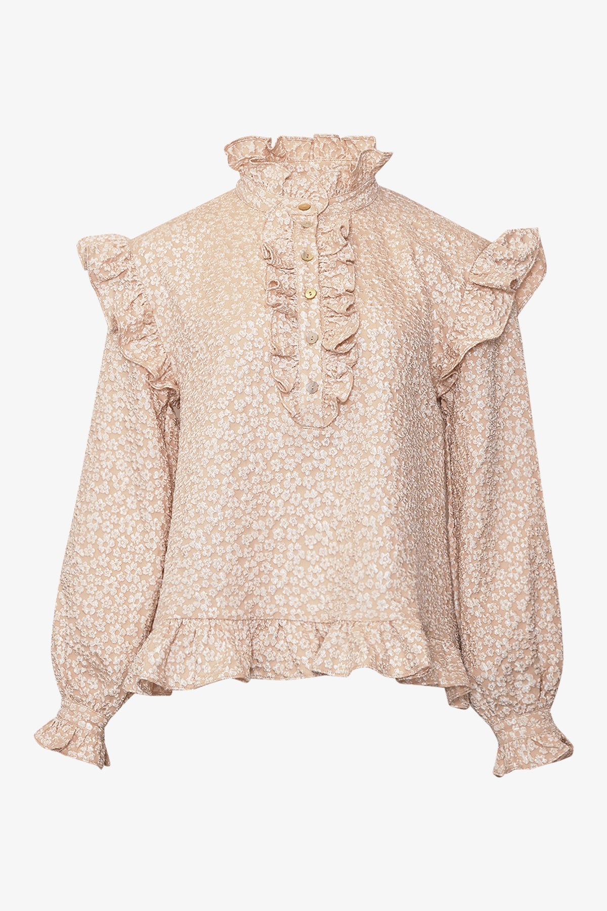 Noellas Reno Ruby Ruffle Blouse Oyster. Køb Skjorter hos www.noellafashion.dk