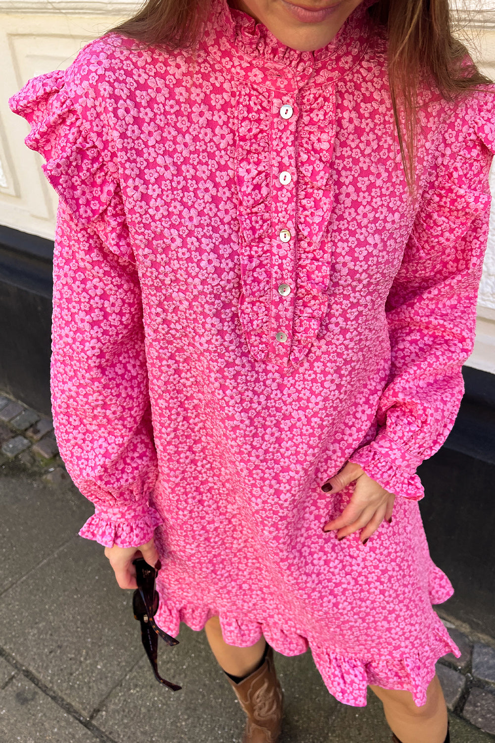 Reno Ruby Ruffle Dress Bright Pink