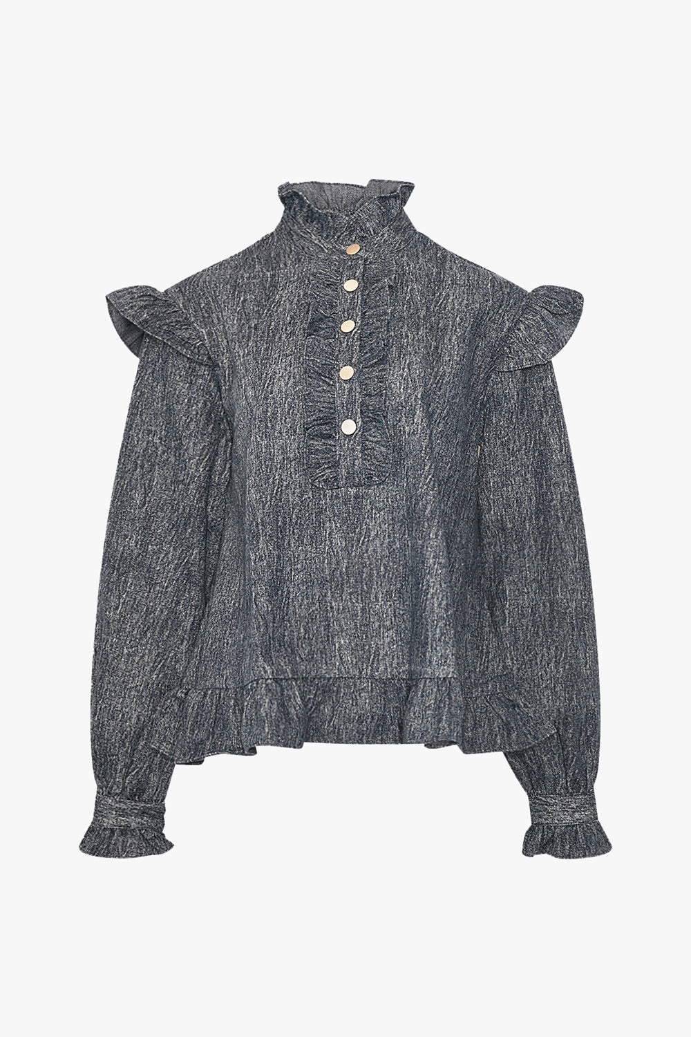 Reno Ruby Ruffle Blouse Blue Snow Wash
