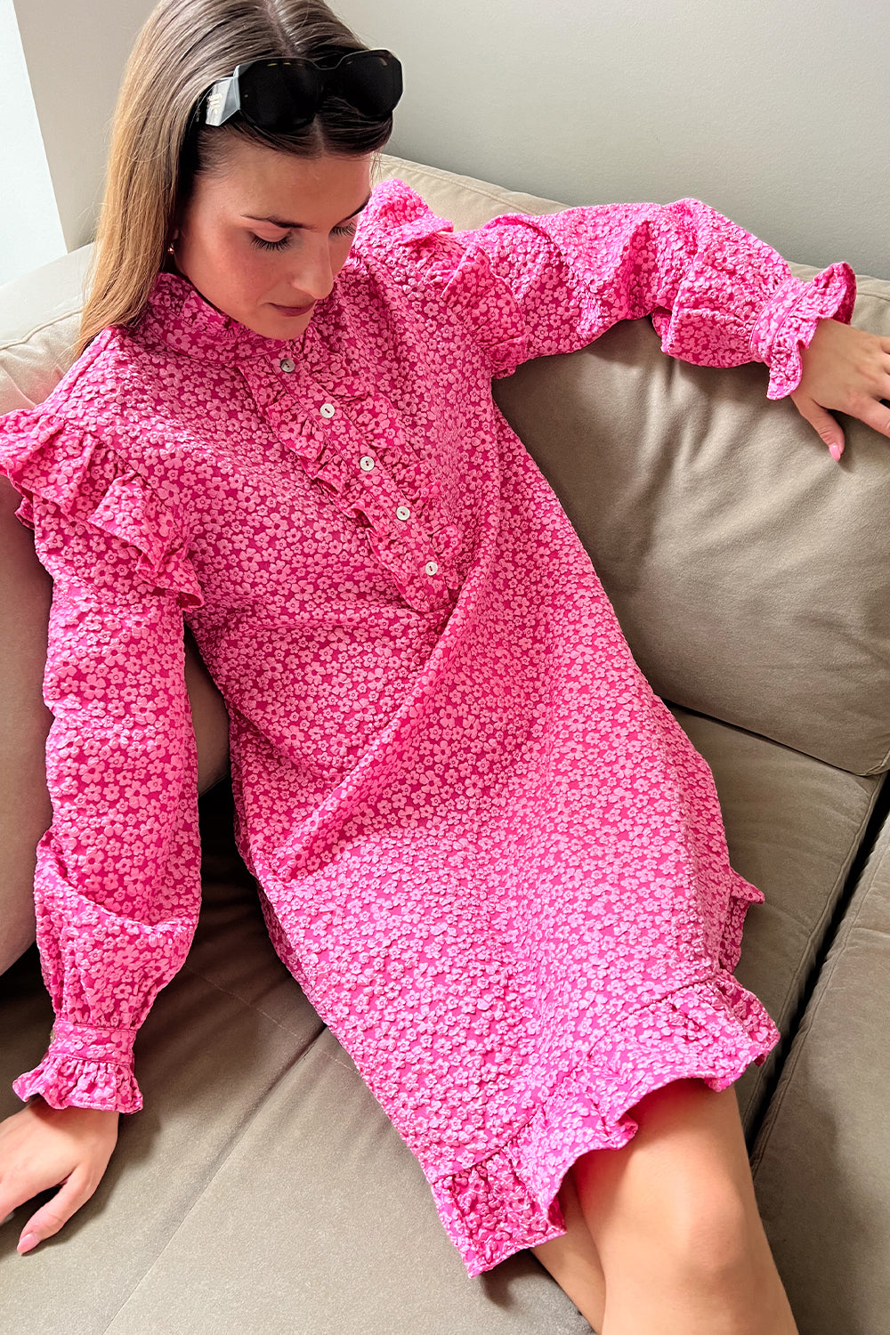 Reno Ruby Ruffle Dress Bright Pink