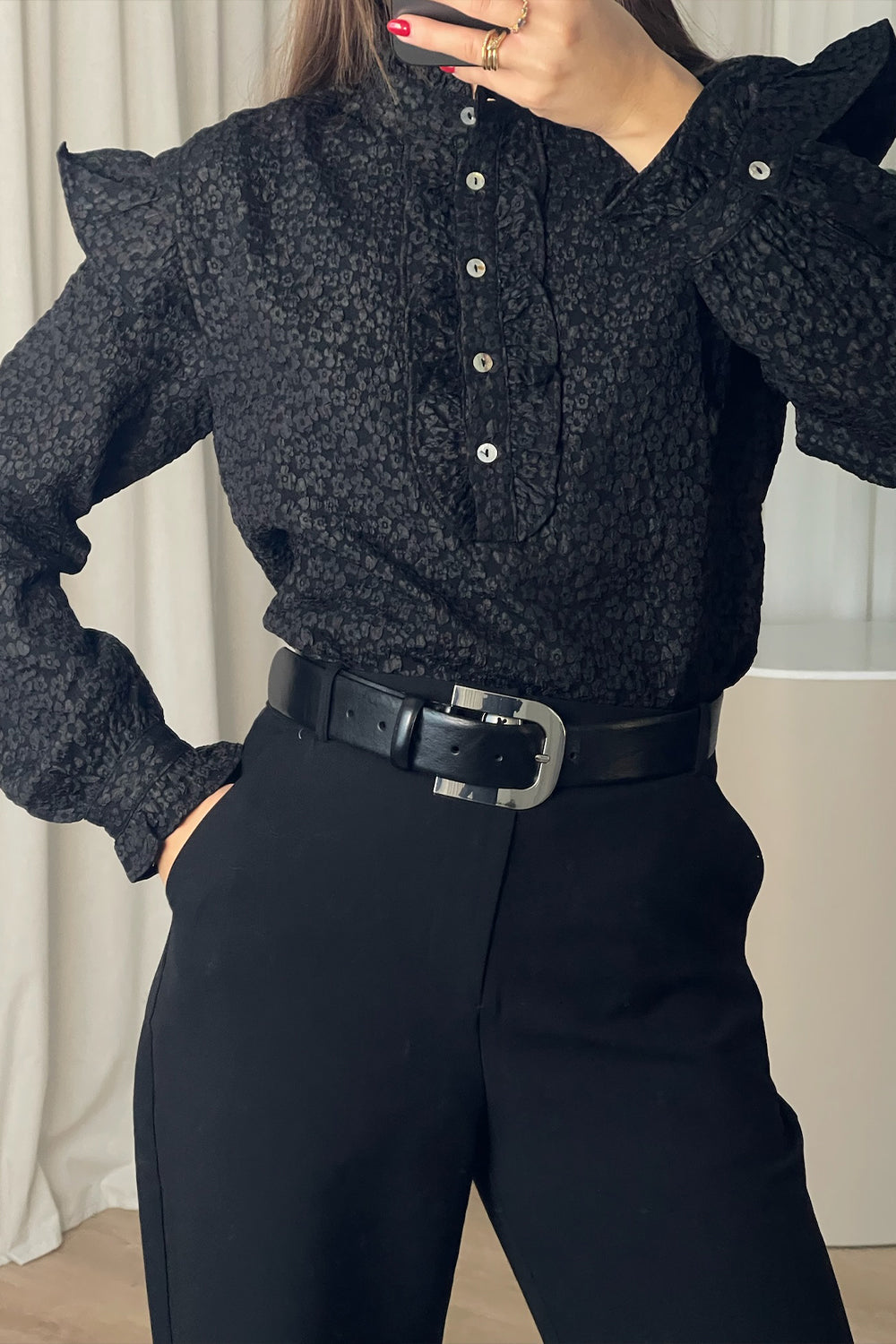 Reno Ruby Ruffle Blouse Black