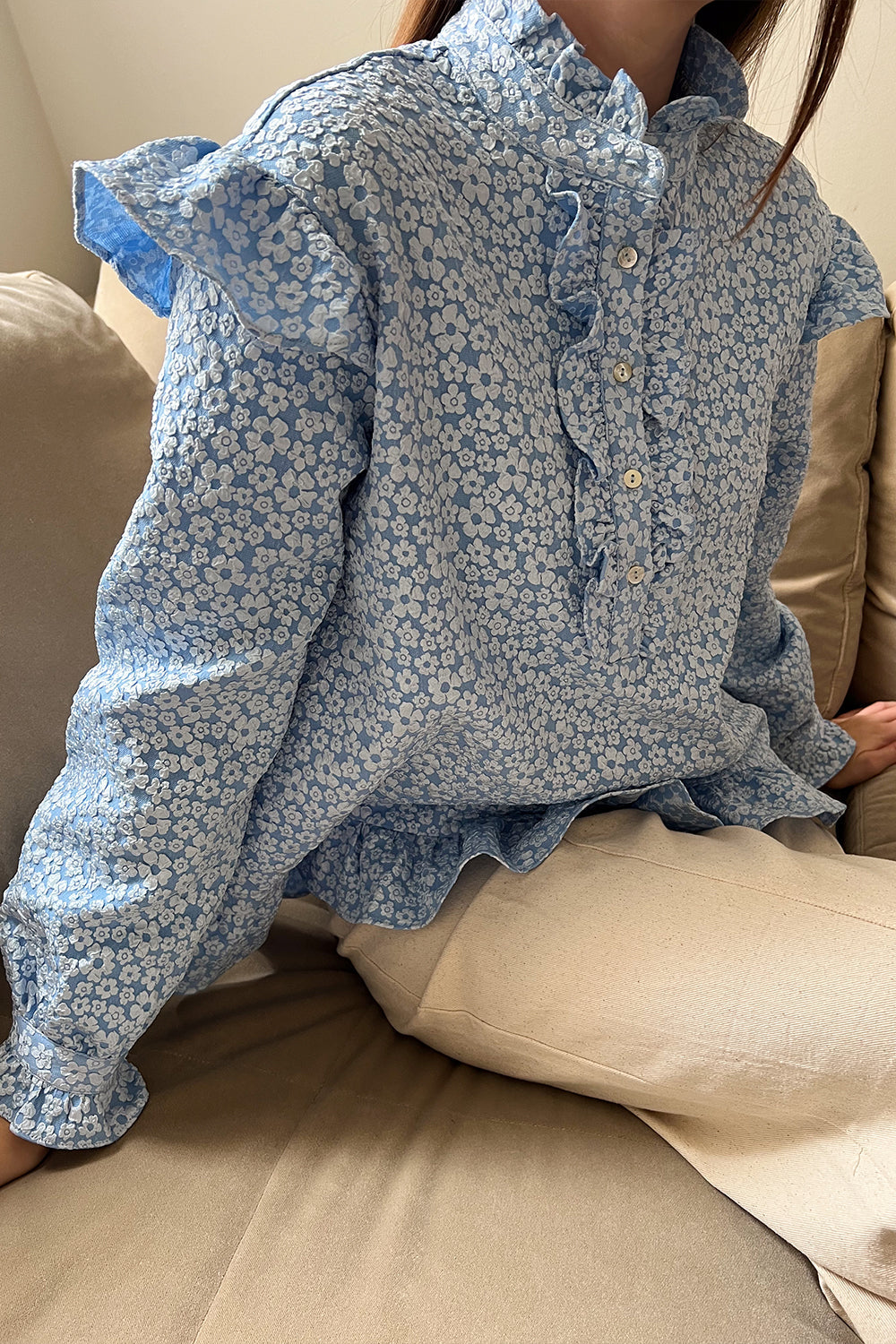 Reno Ruby Ruffle Blouse Light Blue