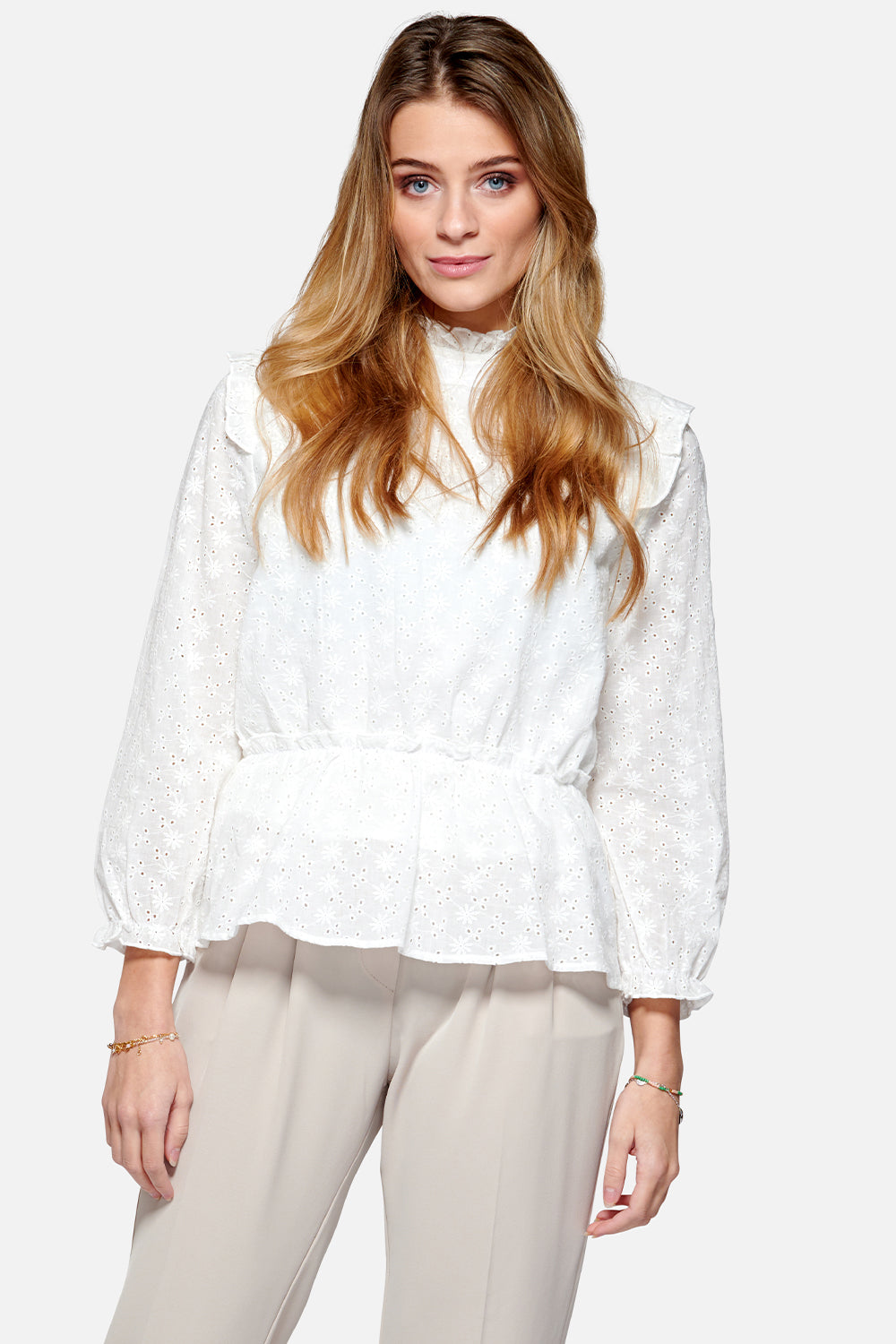 Rome Blouse Cotton Broderie White Broderie Flower