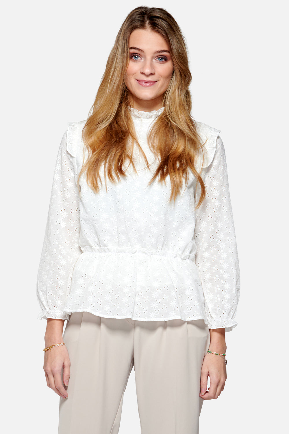 Rome Blouse Cotton Broderie White Broderie Flower