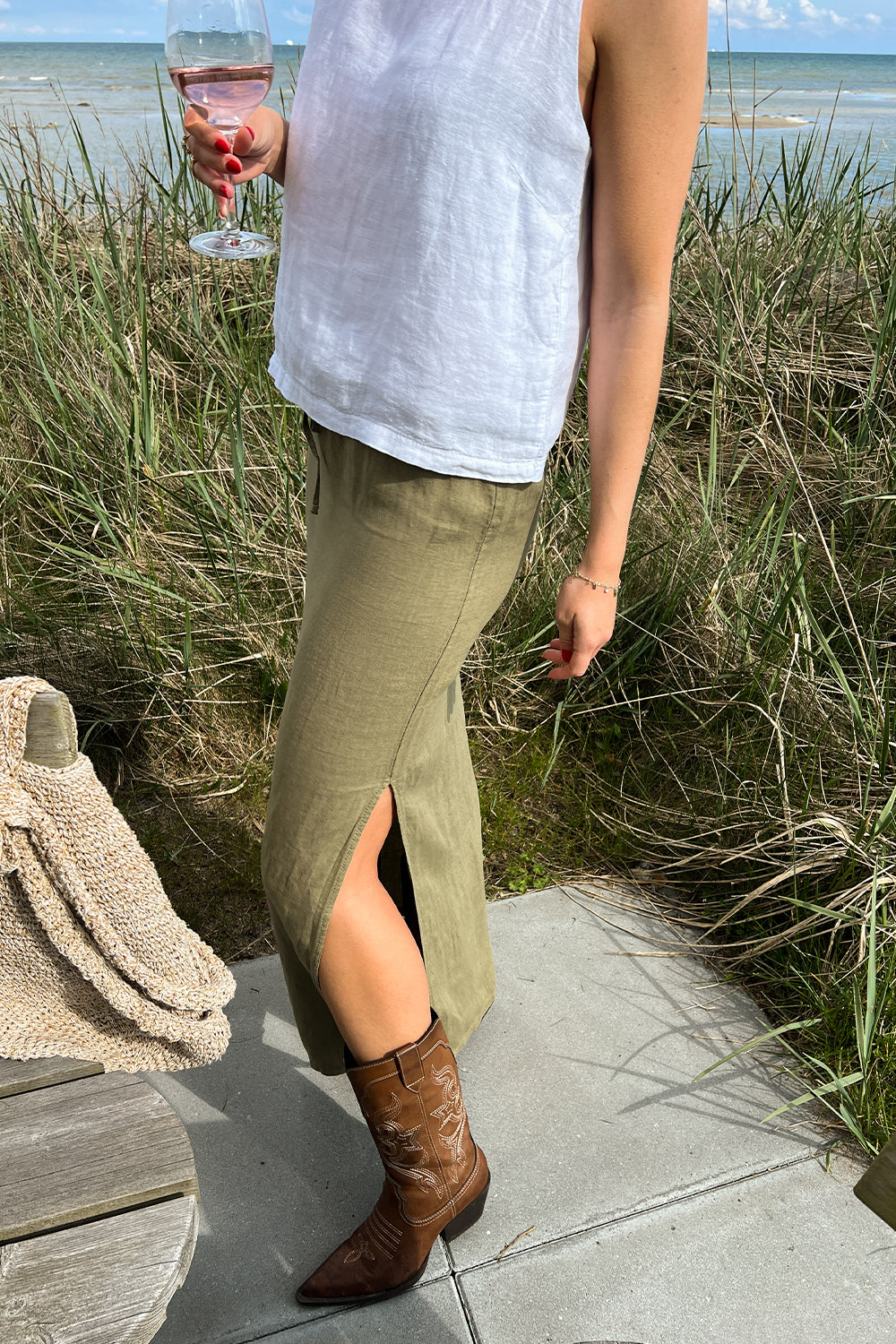 Samira Linen Skirt Khaki