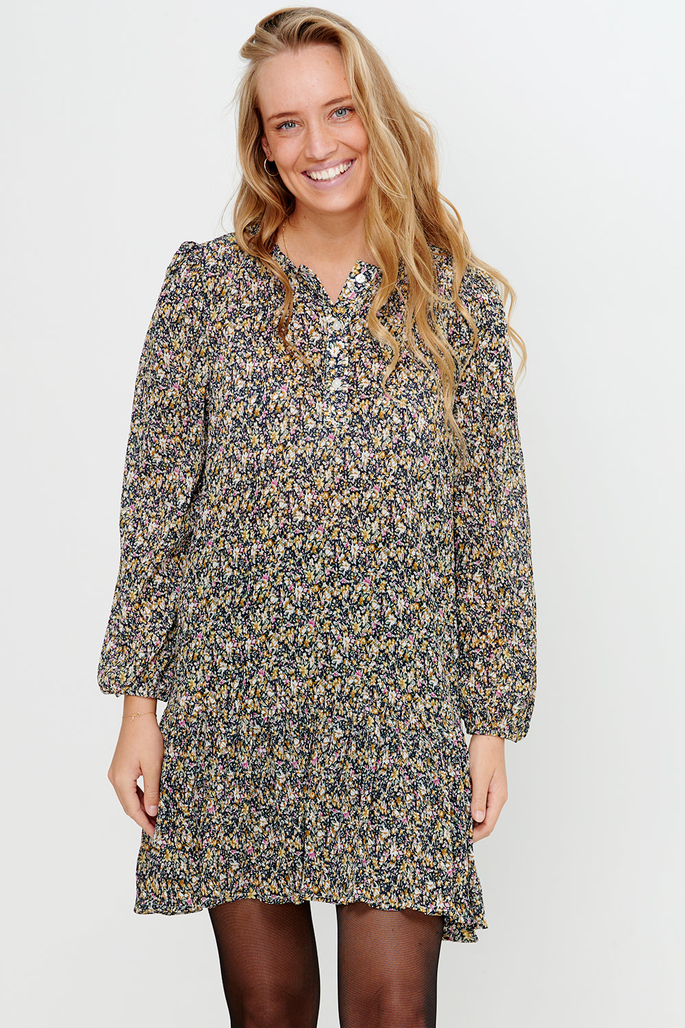 Taven Crepe Dress Navy/pink Flower