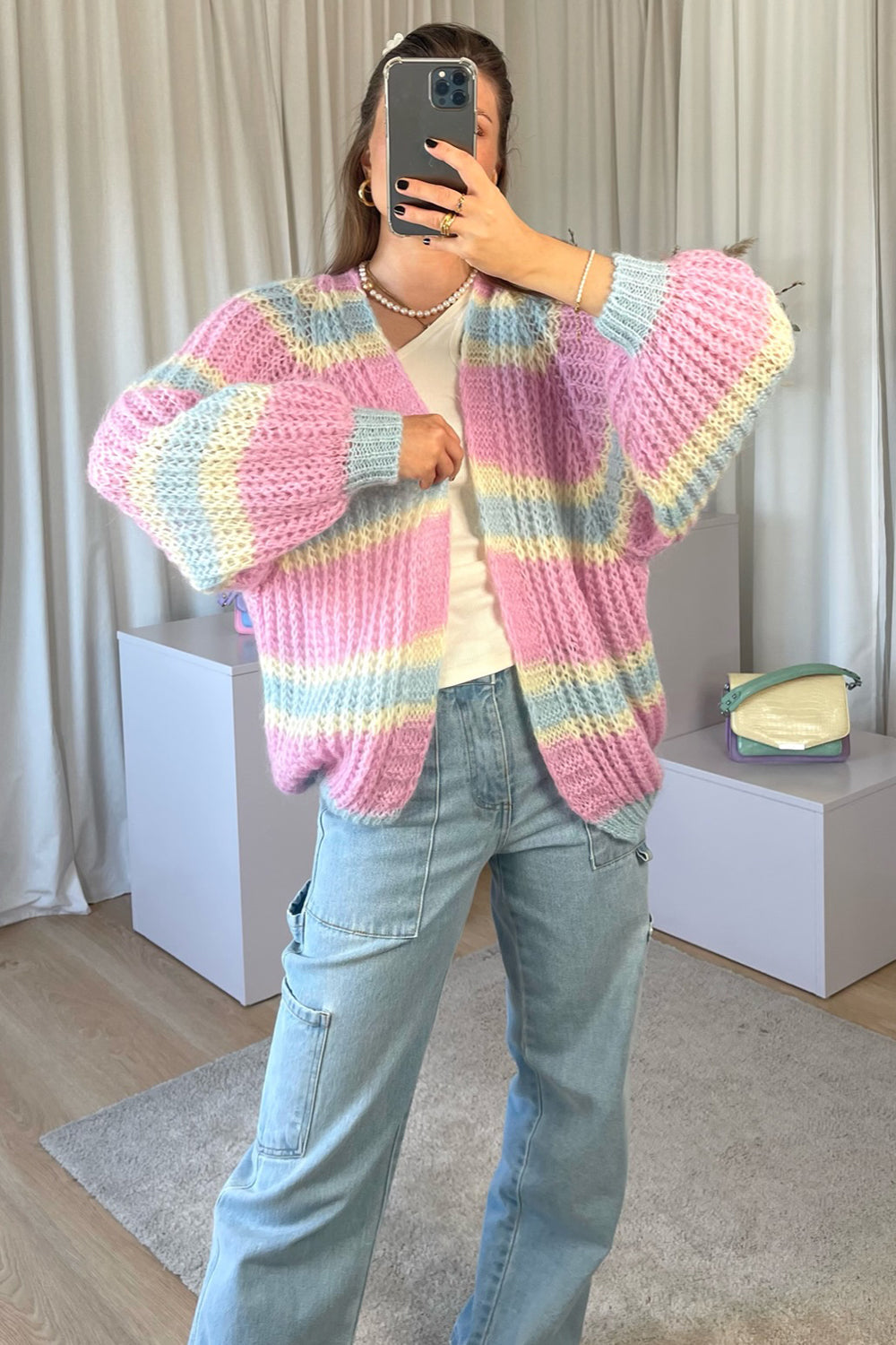 Vera Knit Cardigan Pink/Light Blue/Yellow pastel