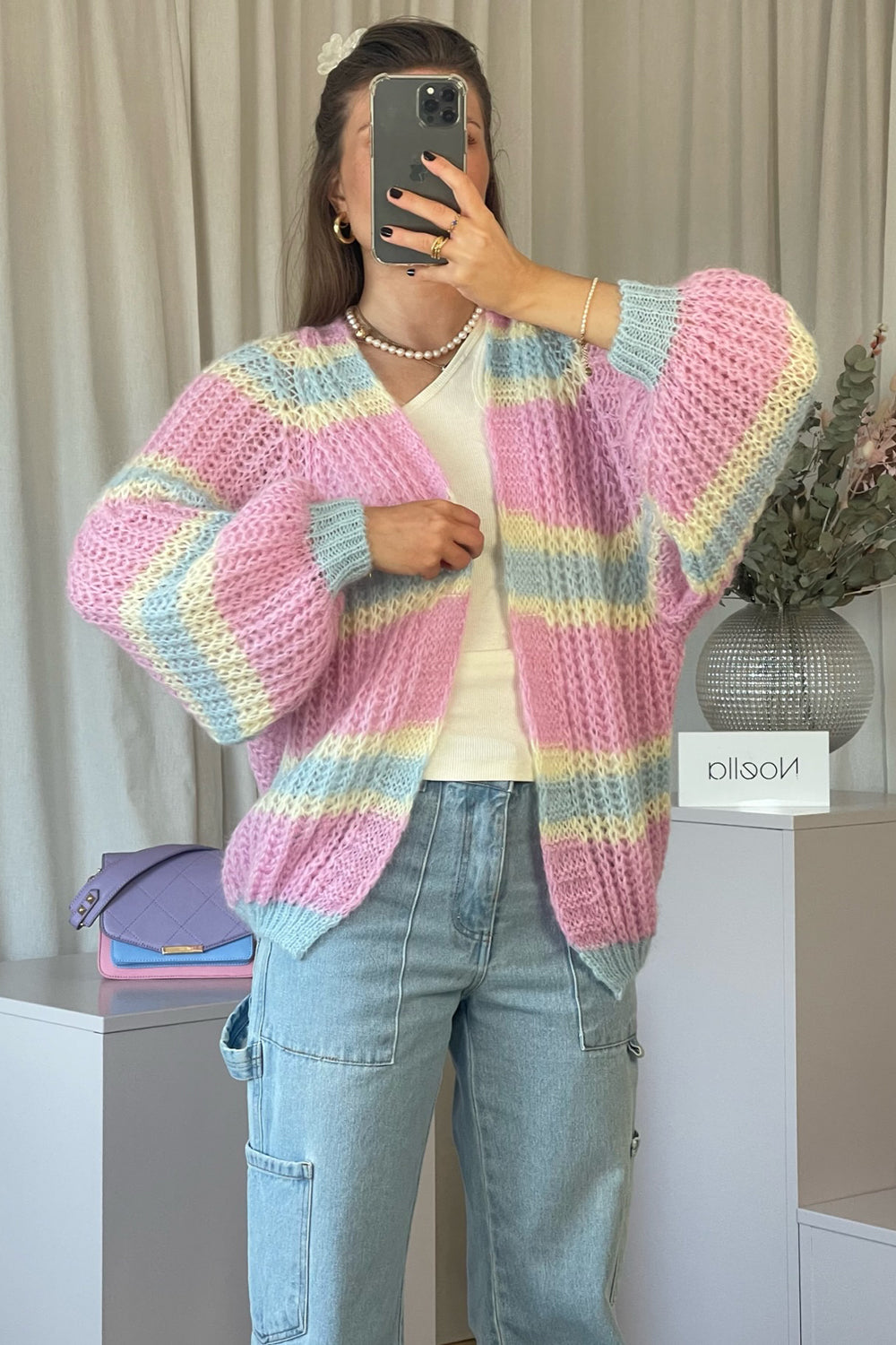 Vera Knit Cardigan Pink/Light Blue/Yellow pastel