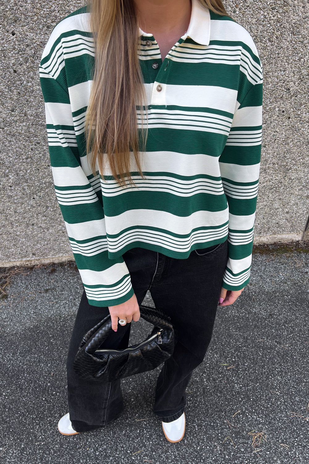 Noellas Lynlee Polo Green Offwhite Stripe Cropped. Køb T-shirts / Toppe hos www.noellafashion.dk