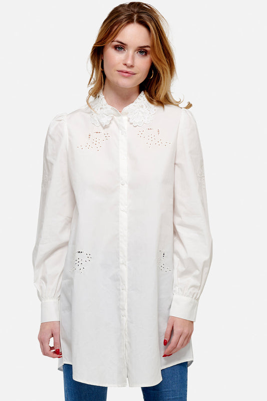 Lucille Long Shirt Cotton White Lace