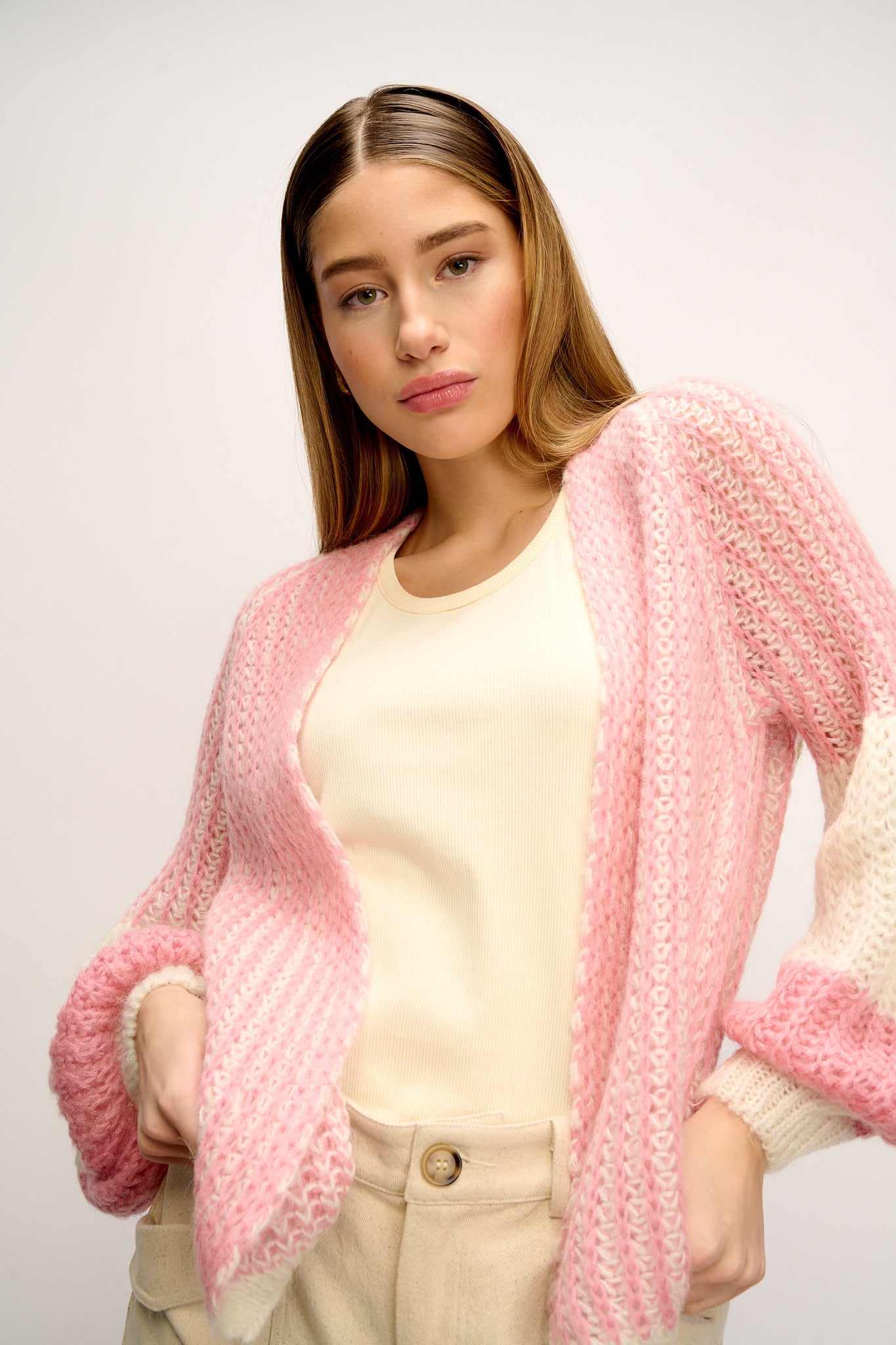 Liana Knit Cardigan White/Rose