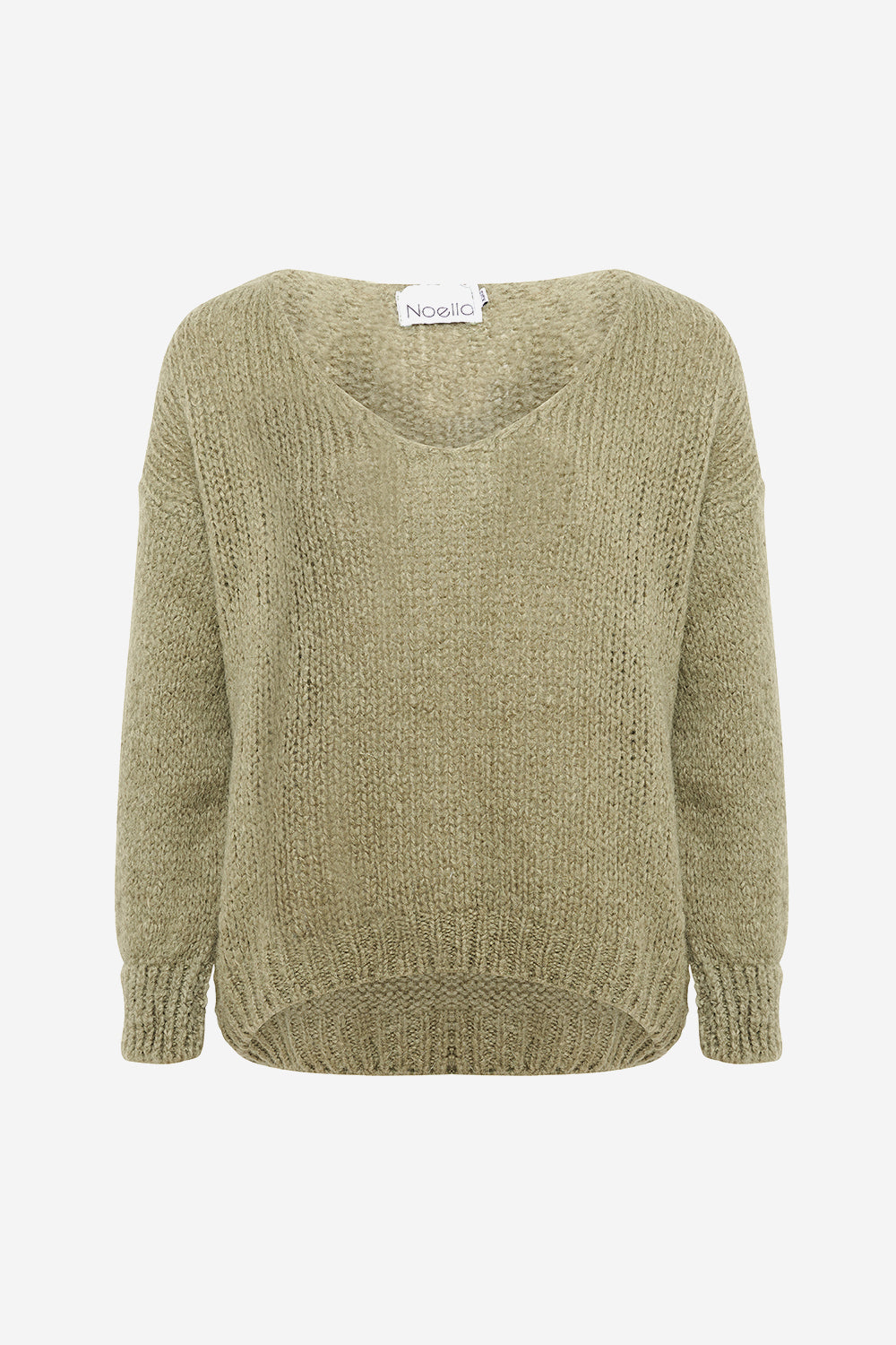 Noellas Fora Knit V-neck Sweater Army. Køb Striktrøjer hos www.noellafashion.dk