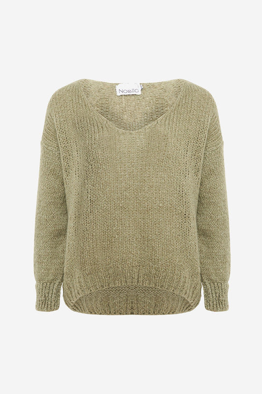 Noellas Fora Knit V-neck Sweater Army. Køb Striktrøjer hos www.noellafashion.dk