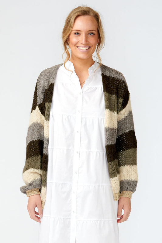Kala Knit Cardigan Wool Light nature/olive stripes