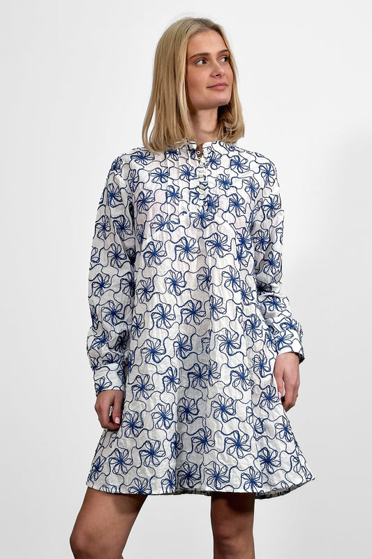 Karene Dress White Blue Combo