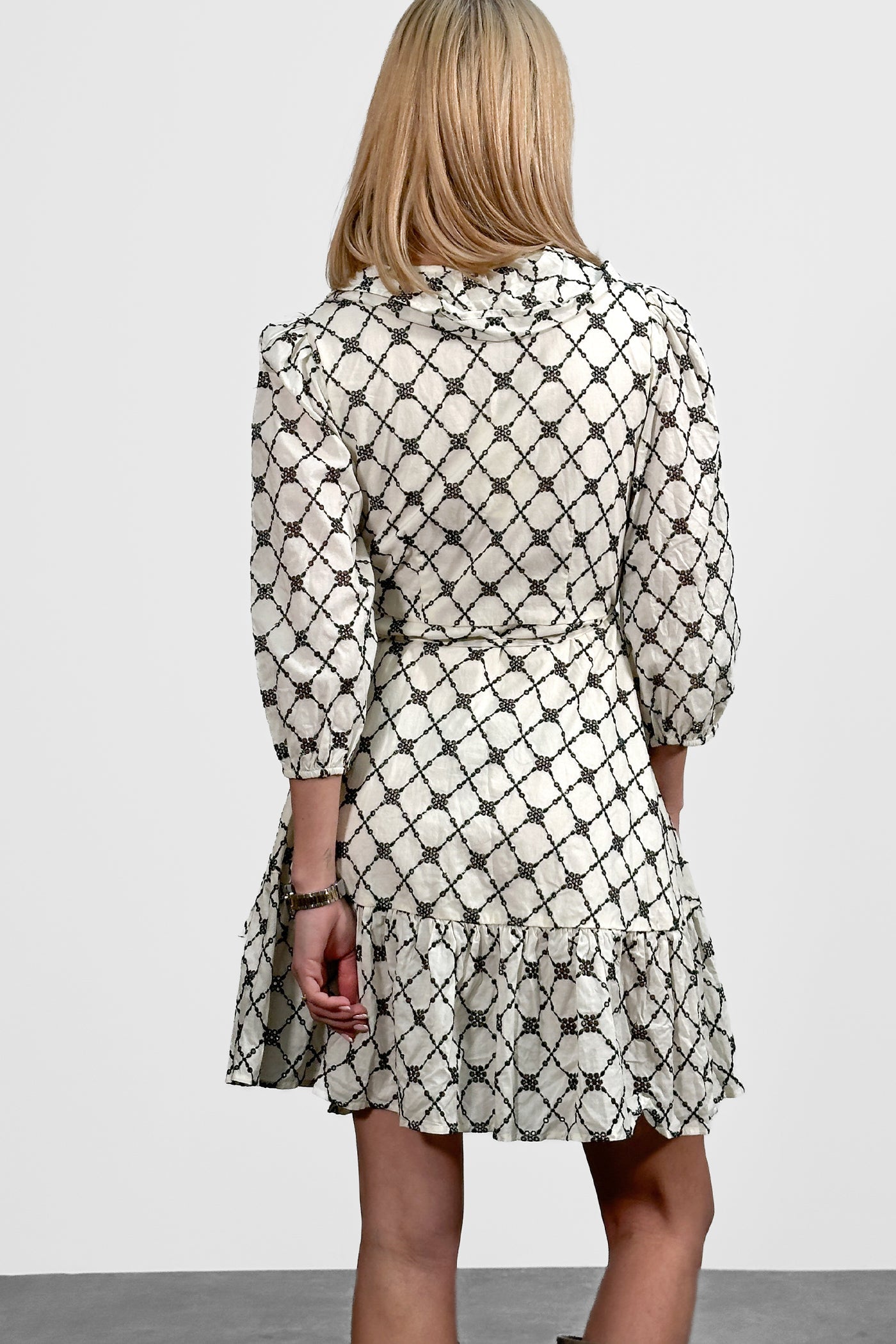 Kayann Dress Ivory Black Combo