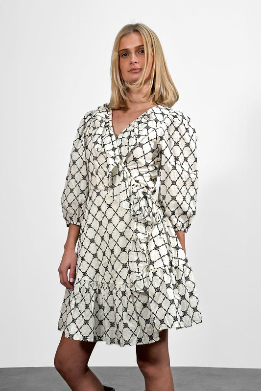 Kayann Dress Ivory Black Combo