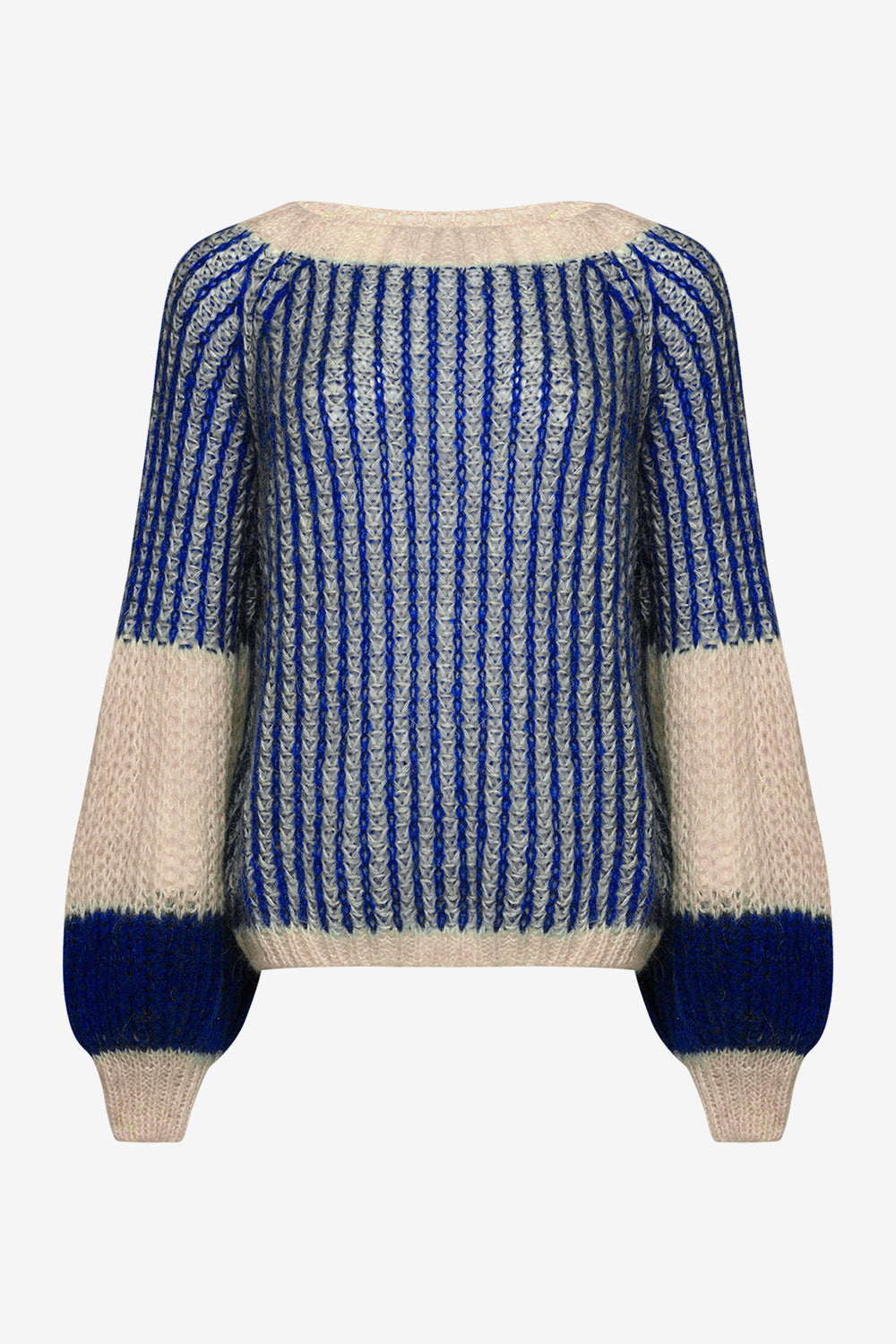 Noellas Liana Knit Sweater Cream/Cobalt Blue. Køb Striktrøjer hos www.noellafashion.dk