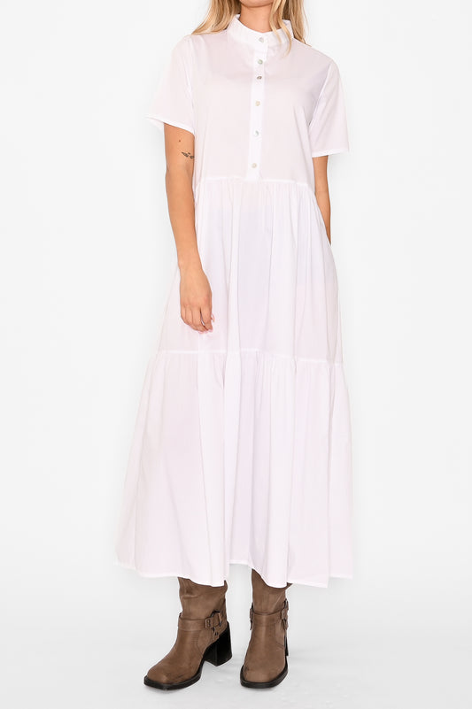 Lipe Long Dress Short Sleeve Cotton White