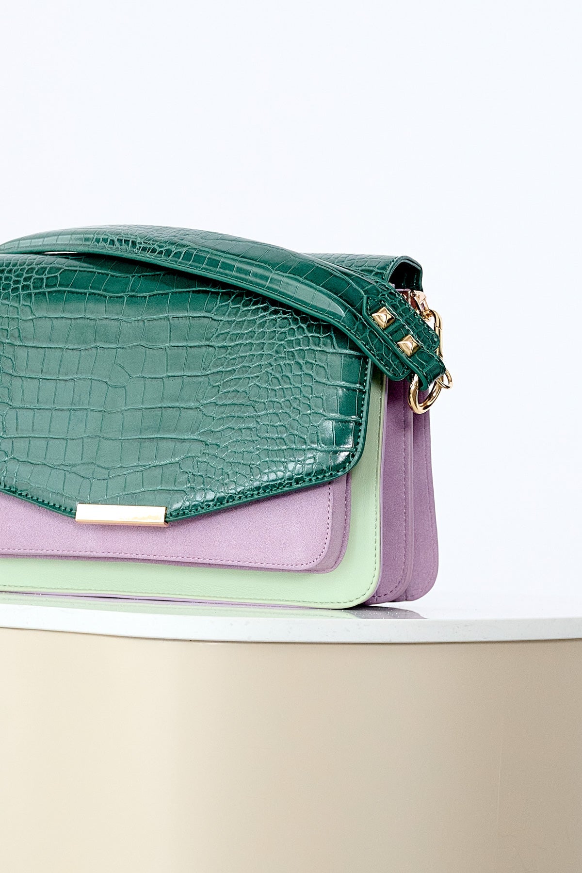 Noellas Blanca Multi Compartment Bag Green Croco/Mint/Purple Mix.