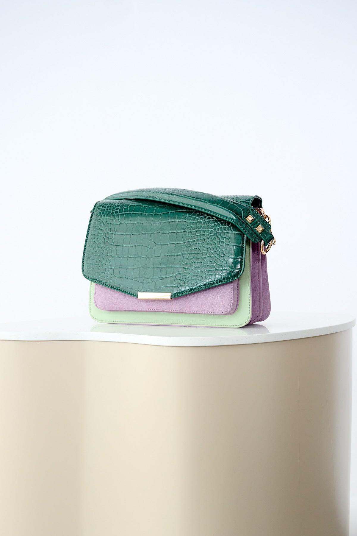 Noellas Blanca Multi Compartment Bag Green Croco/Mint/Purple Mix. Køb Tasker hos www.noellafashion.dk