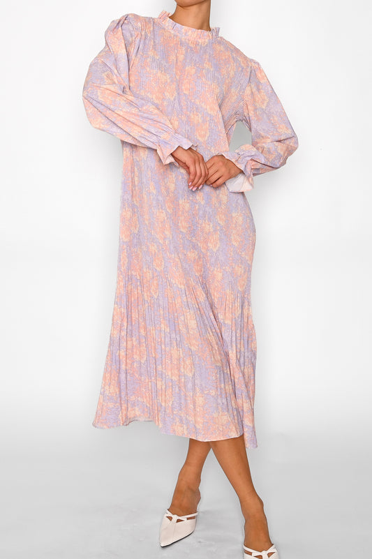 Rebecca Long Dress Lavender/Apricot Print