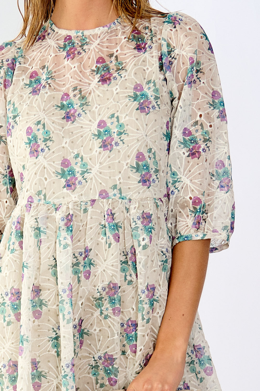 Rhodes Loose Dress Pale Green/Lavender Flower