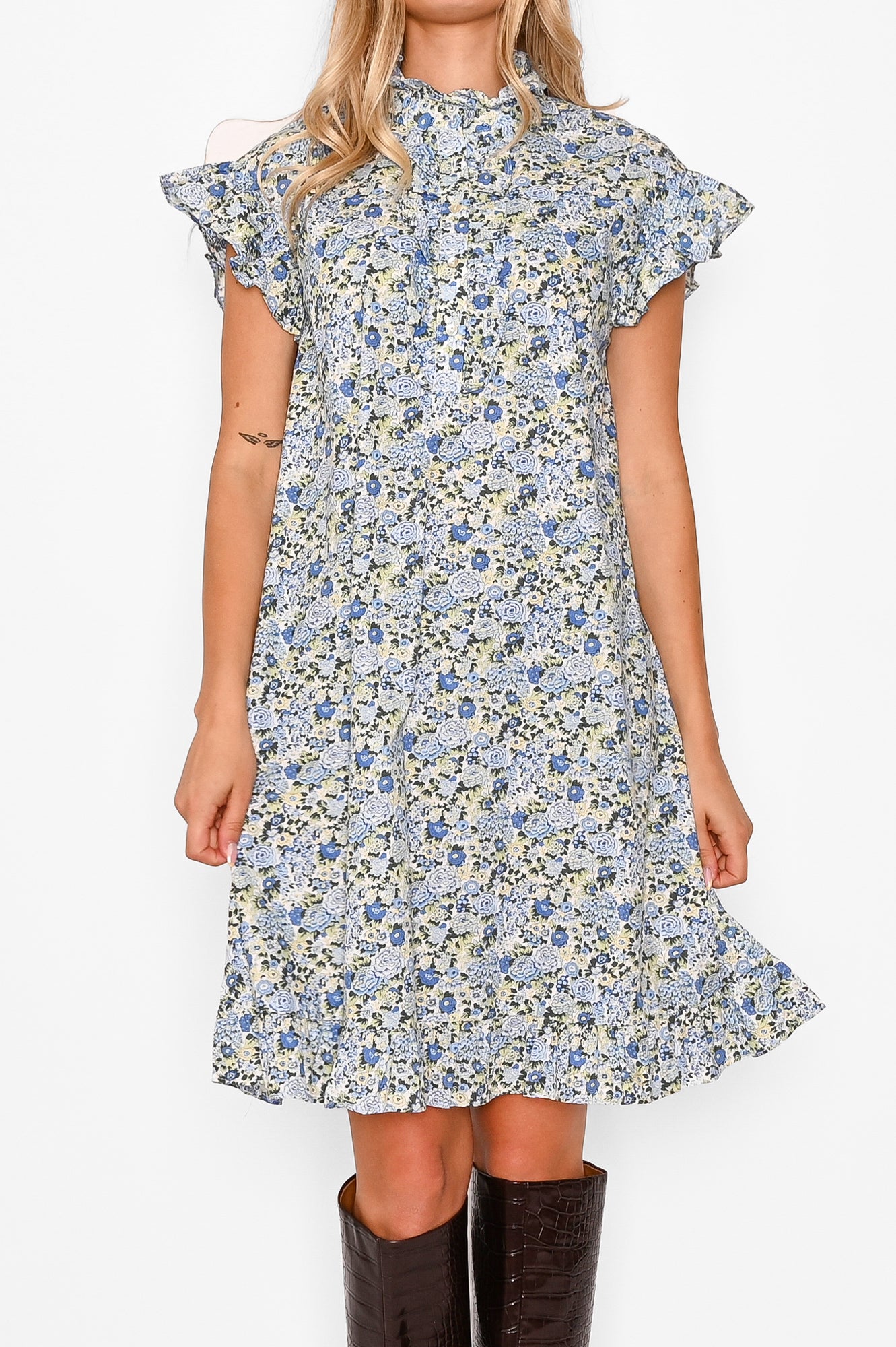 Sally Dress Blue/Yellow Flower