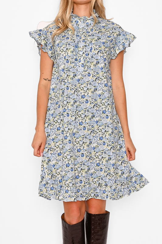 Sally Dress Blue/Yellow Flower