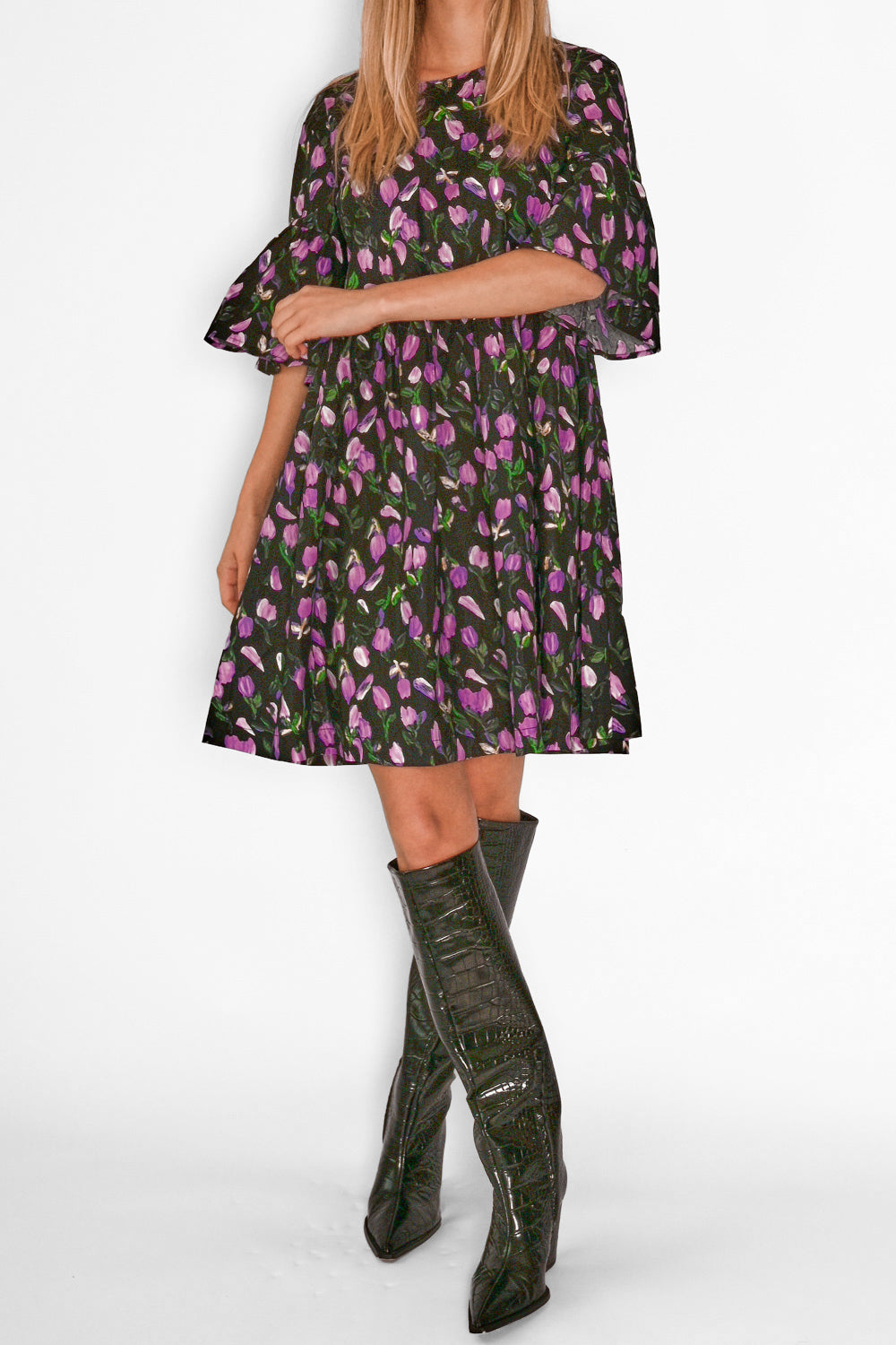 Tallulah Dress Black/Lilac Flower