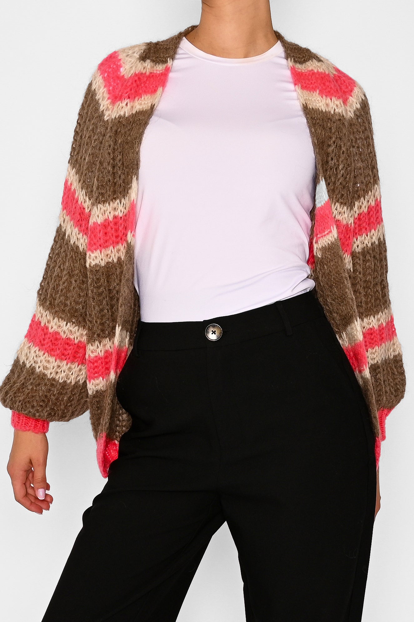 Vera Knit Cardigan Brown Pink Mix