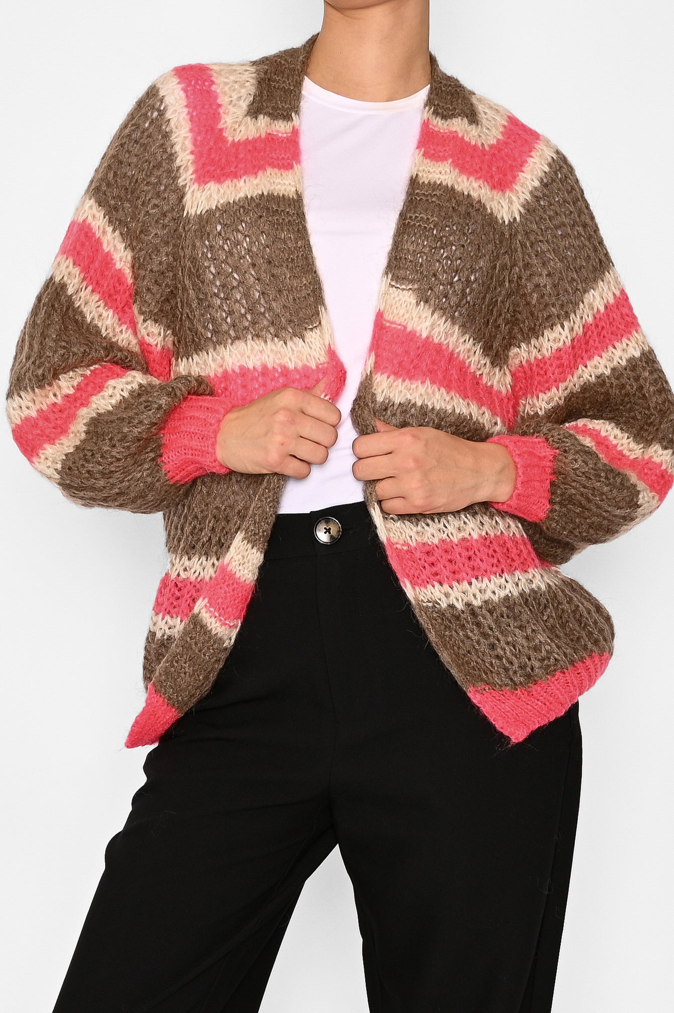 Vera Knit Cardigan Brown Pink Mix