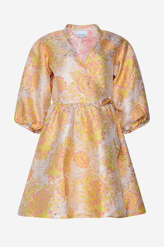 Noellas Aya Wrap Dress Yellow/rose mix. Køb Kjoler hos www.noellafashion.dk