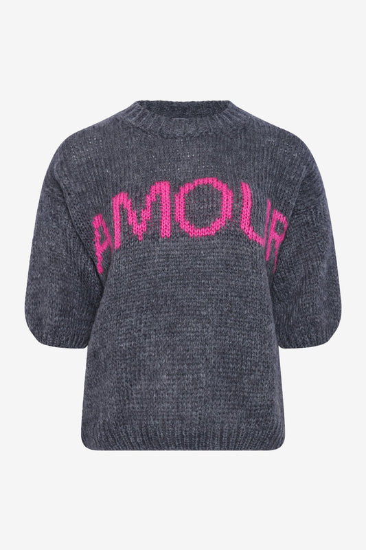 Noellas Amour Knit Dark Grey Pink Combo. Køb Striktrøjer hos www.noellafashion.dk