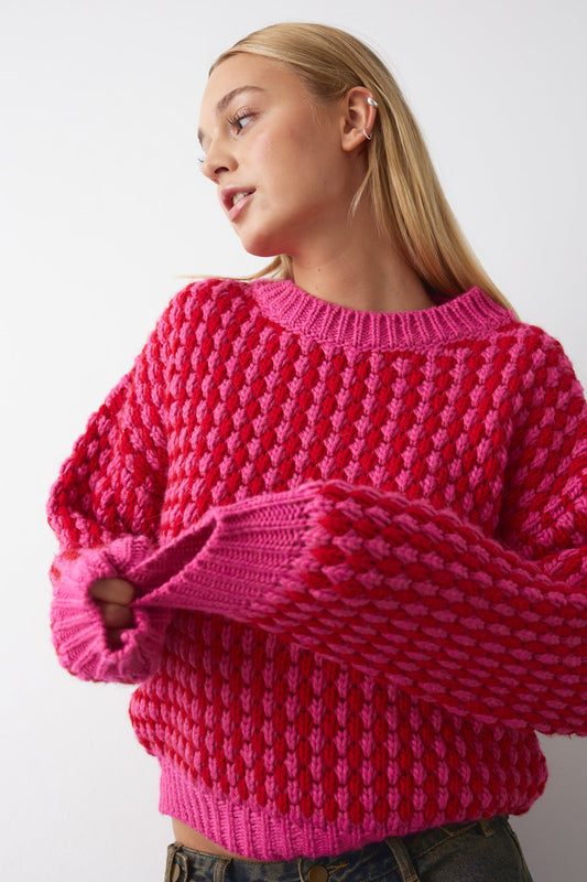 Noellas Gio Knit Jumper Pink Red Mix. Køb Striktrøjer hos www.noellafashion.dk