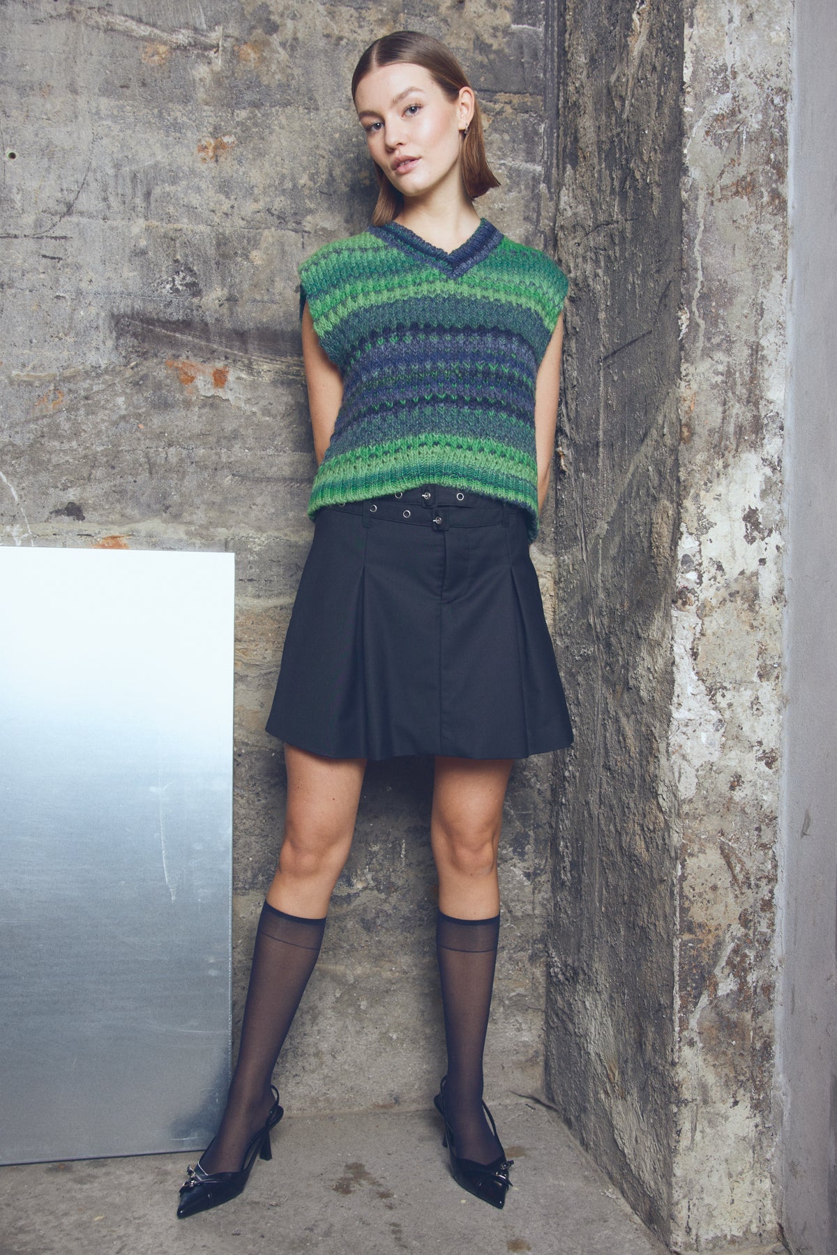 Gio Knit Vest Green Mix