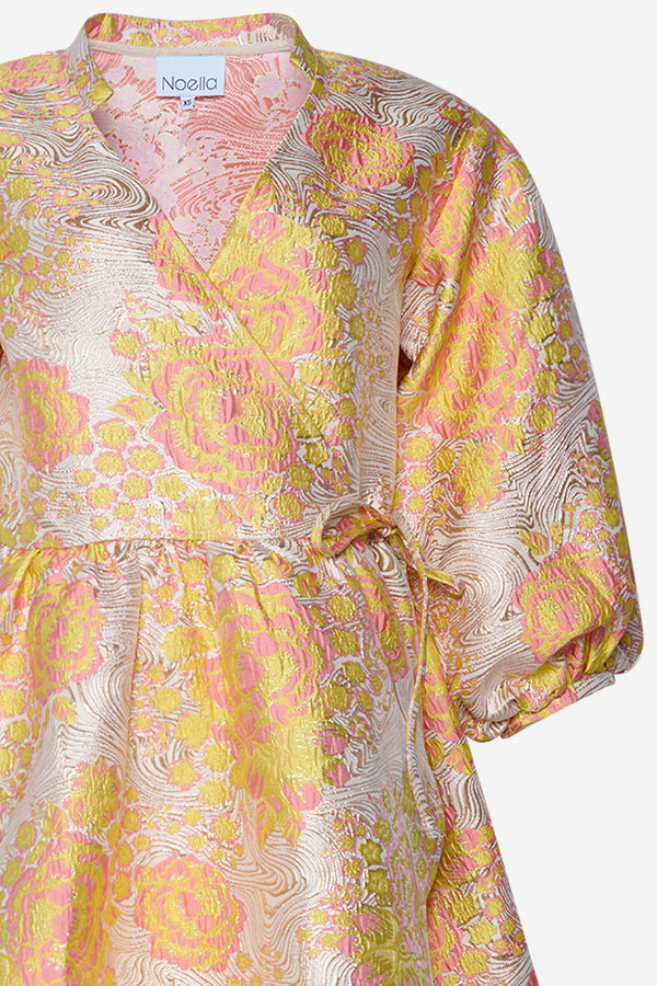 Aya Wrap Dress Yellow/rose mix
