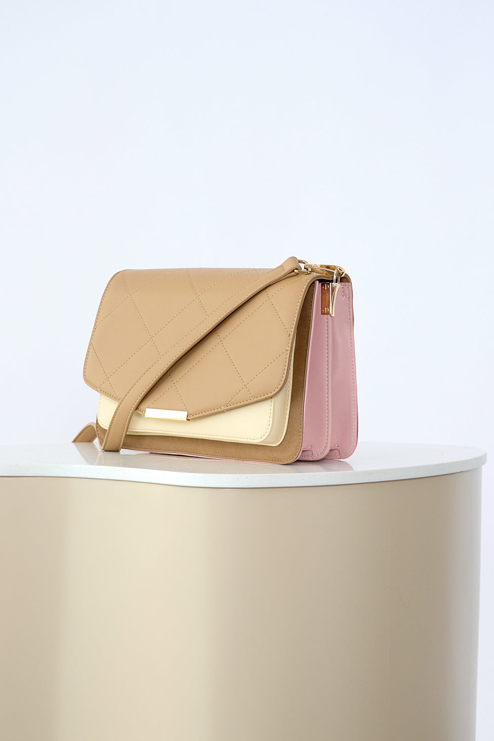 Noellas Blanca Multi Compartment Bag Taupe/Offwhite/Rose Mix.