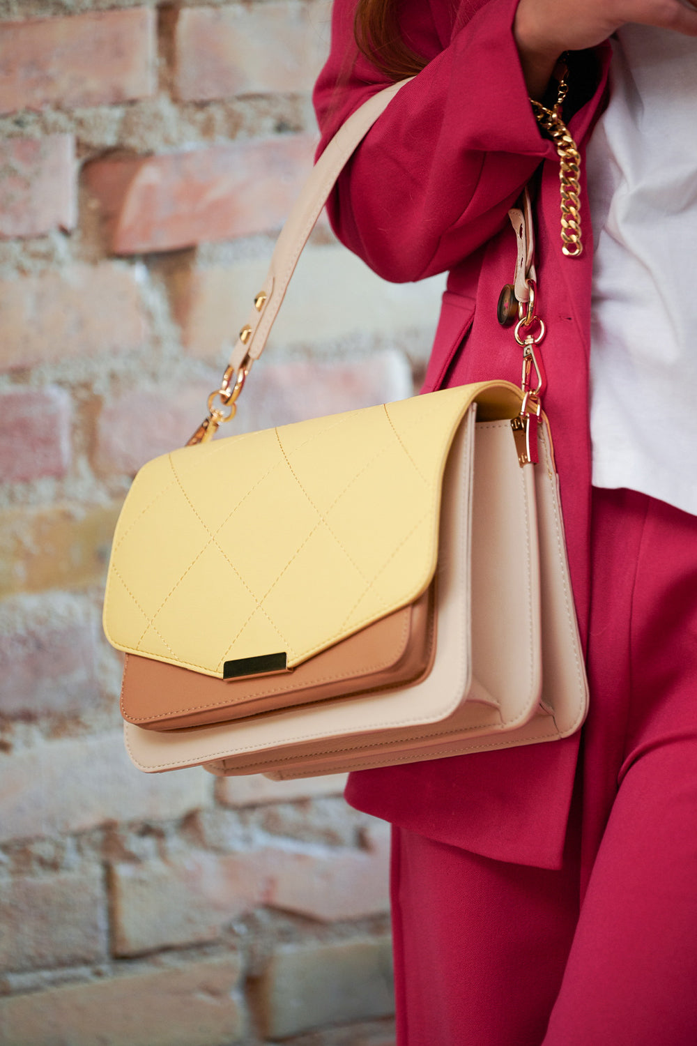 Blanca Multi Compartment Bag Yellow/Nude/Drk.Nude