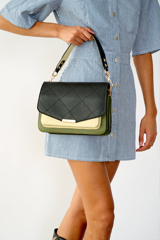Noellas Blanca Multi Compartment Bag Black/Green/Cream. Køb Tasker hos www.noellafashion.dk