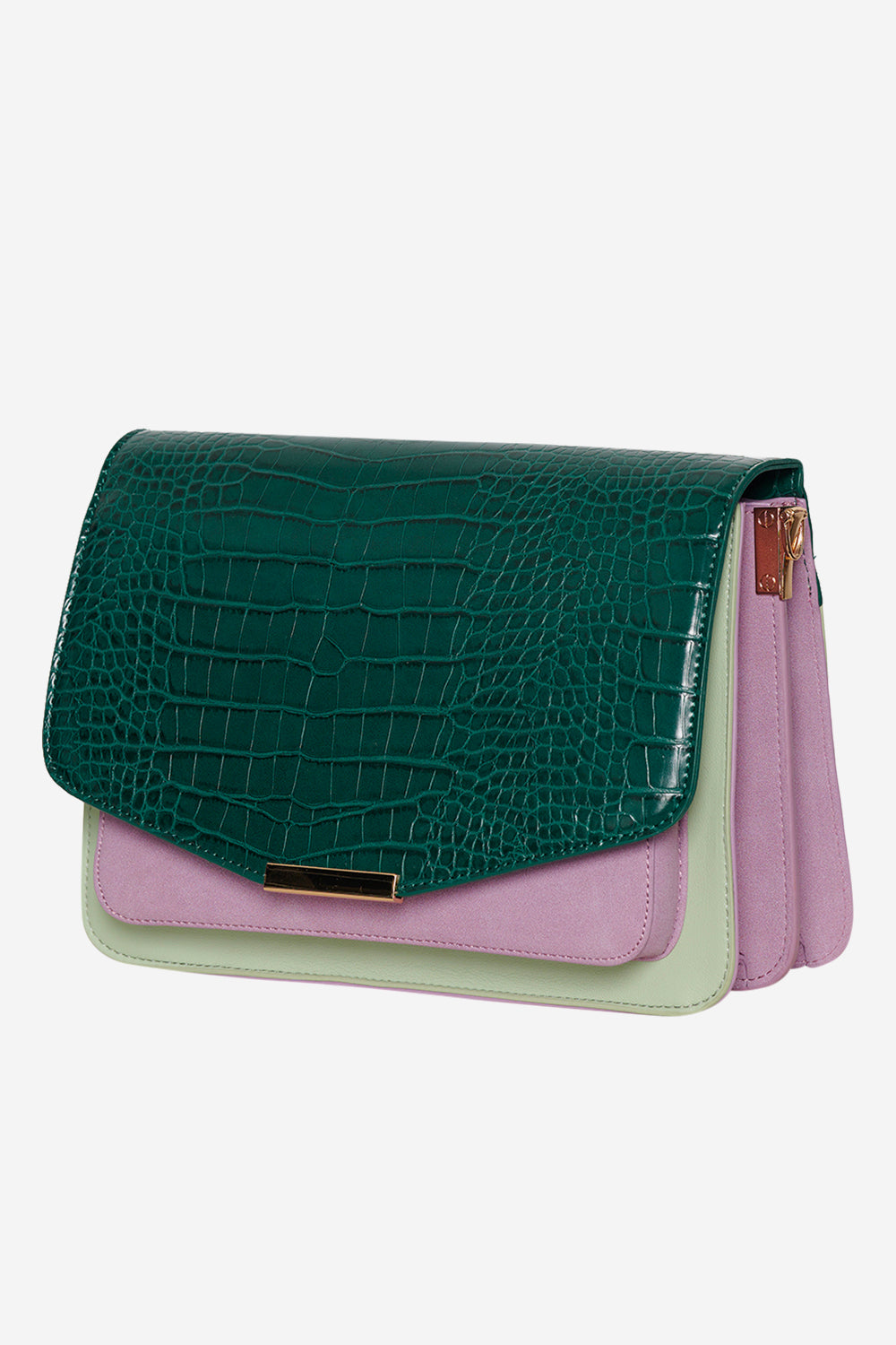 Blanca Multi Compartment Bag Green Croco/Mint/Purple Mix