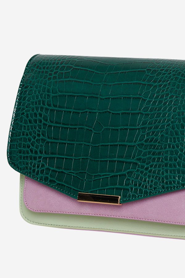 Blanca Multi Compartment Bag Green Croco/Mint/Purple Mix