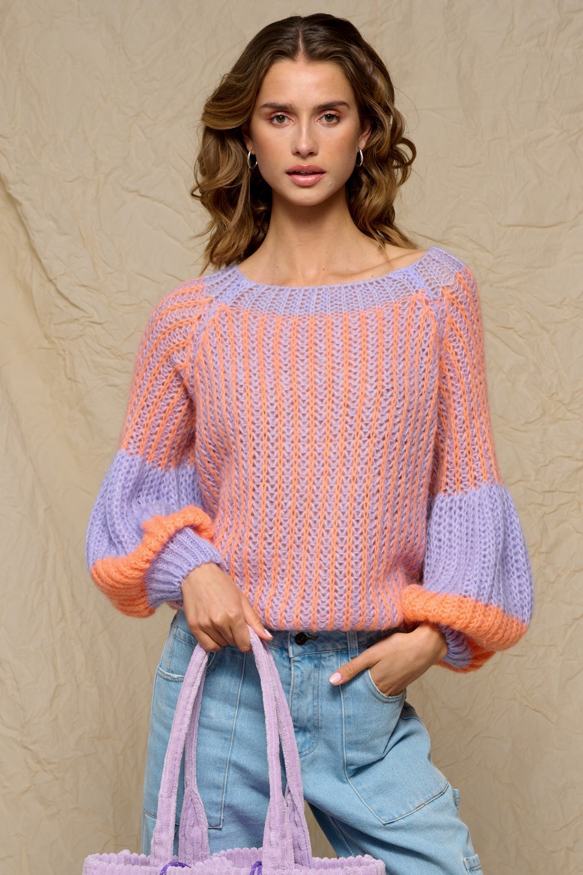 Noellas Liana Knit Sweater Lilac/Apricot Mix. Køb Striktrøjer hos www.noellafashion.dk