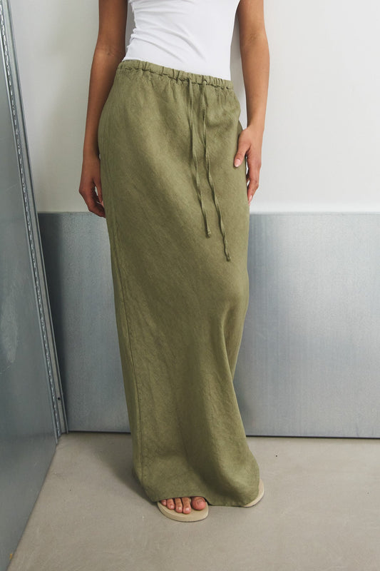 Noellas Samira Linen Skirt Khaki. Køb Nederdele hos www.noellafashion.dk