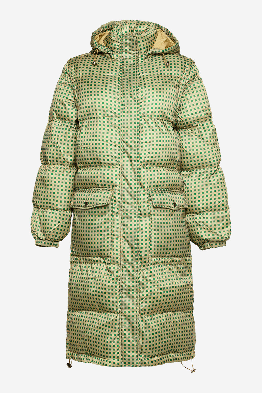 Noellas Eliza Puffer Coat Green/lime Checks. Køb Jakker hos www.noellafashion.dk