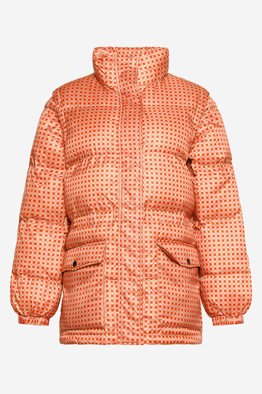 Noellas Emilia Puffer Jacket Pink/red Checks. Køb Jakker hos www.noellafashion.dk