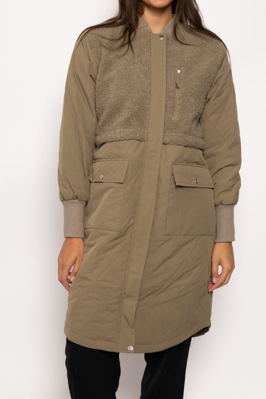 Etta Pile Coat Solid Light Army