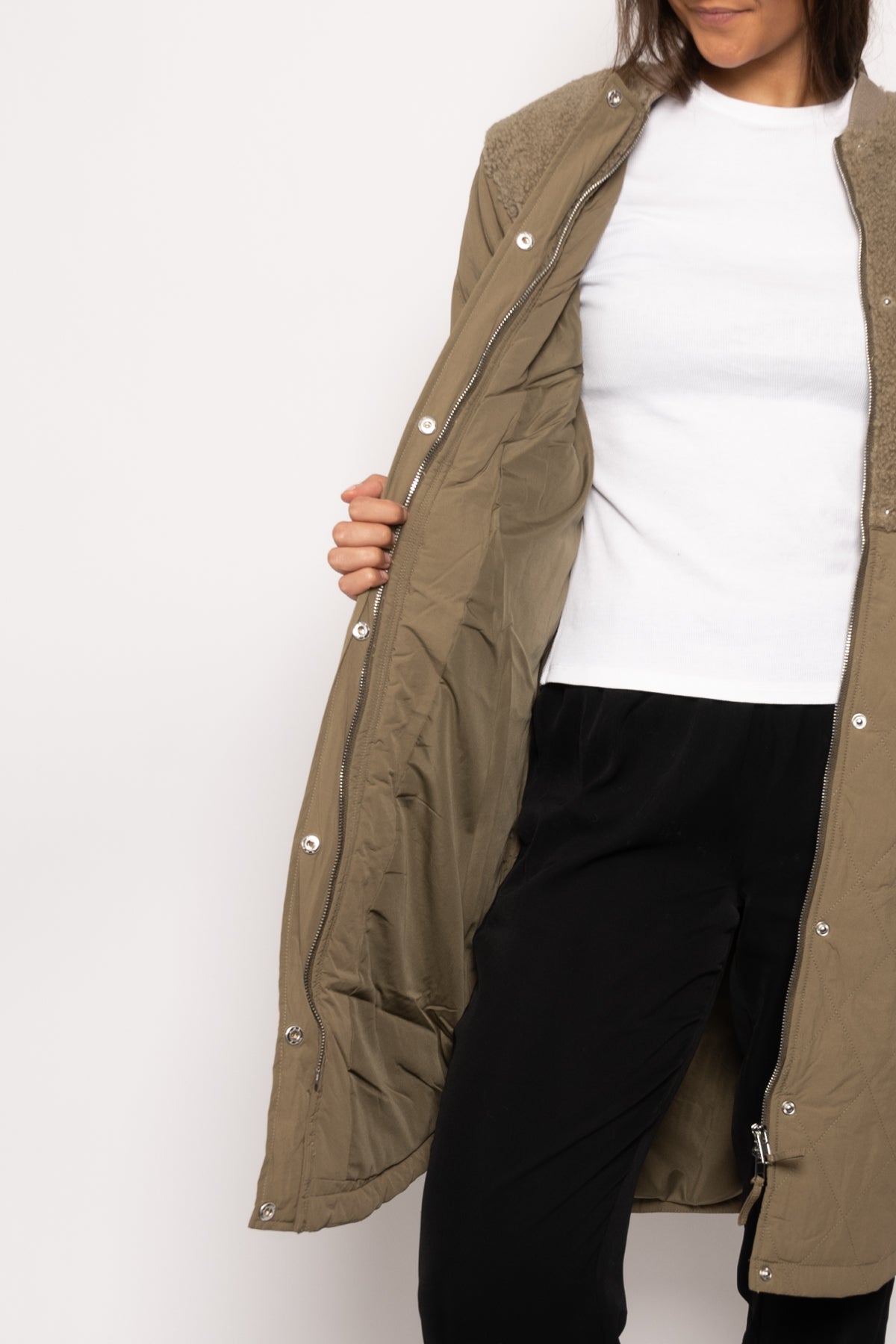 Etta Pile Coat Solid Light Army