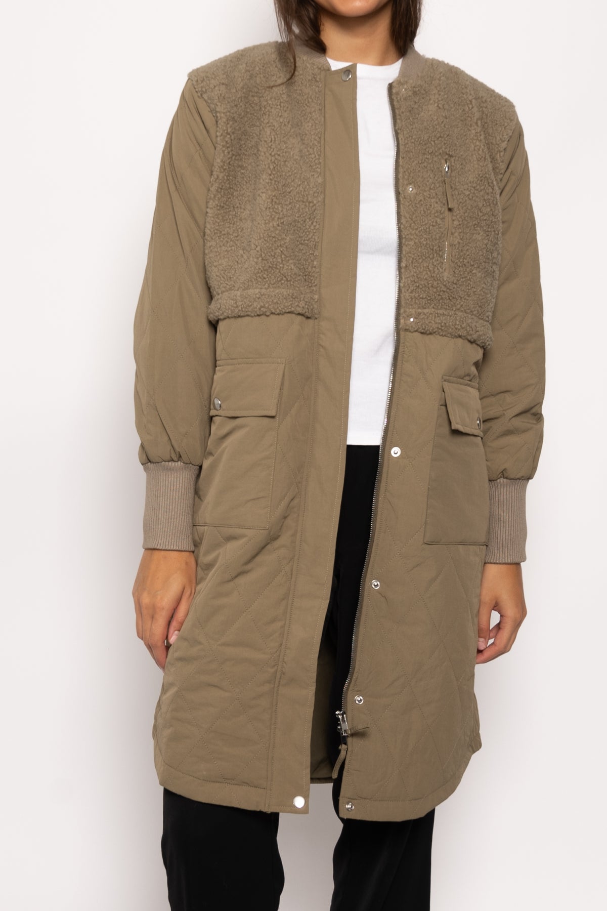 Etta Pile Coat Solid Light Army